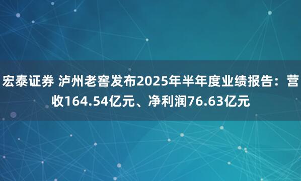 宏泰证券 泸州老窖发布2025年半年度业绩报告：营收164.54亿元、净利润76.63亿元